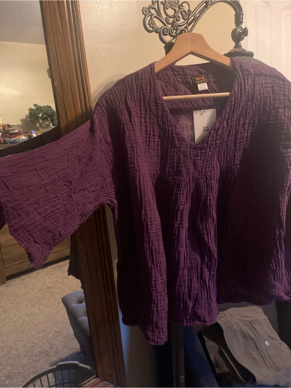 Rising International Crinkled V-Neck Tunic in Plum